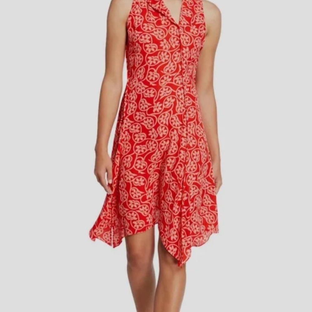 Diane Von Furstenberg Carmen Red Asymmetrical Sundress V-Neck Sleeveless